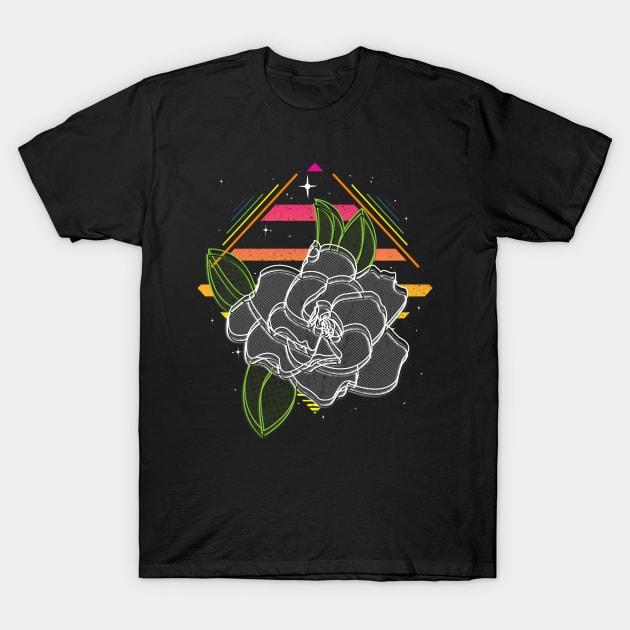 Retrowave Neon Gardenia Flower T-Shirt by ArtDiggs